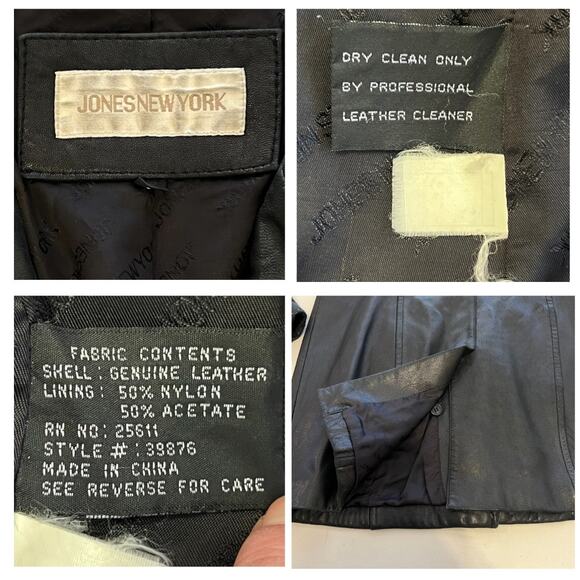 Jones New York Womens Leather Jacket Black Y2K Blazer Vintage - Picture 5 of 10